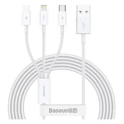 Kabel USB 3 v 1 Baseus Superior Series, USB na micro USB / USB-C / Lightning, 3,5 A, 1,2 m (bílý