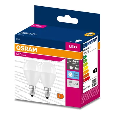 2PAK LED žárovka LED E14 P45 7W = 60W 806lm 4000K Neutrální 200° OSRAM VALUE