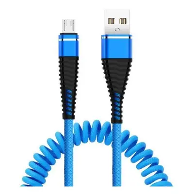 AM32 | Micro USB 1M | Spirálový USB kabel pro nabíjení telefonu | Rychlé nabíjení 3.0 2.4A modrá