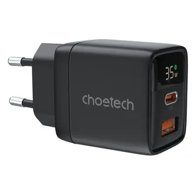 Choetech PD6052 USB-C USB-A PD 35W GaN síťová nabíječka s displejem - černá