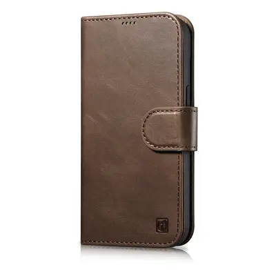 iCarer Oil Wax Wallet Case 2v1 kožené pouzdro na iPhone 14 Pro s klopou Anti-RFID hnědé (WMI1422