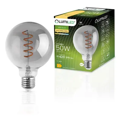 LED žárovka dekorační E27 G95 6W = 50W 420lm 2200K Teplá 360° Filament LUMILED GLOBE Kouřová