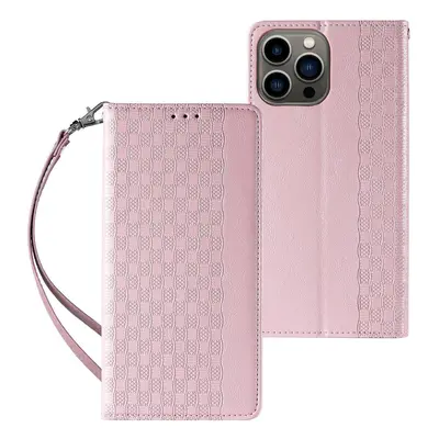 Magnetický řemínek pouzdra Samsung Galaxy S23+ flip cover peněženka mini lanyard stand růžová