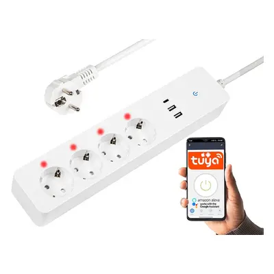 Inteligentní WiFi řízená prodlužovací lišta 1,5m se 4 zásuvkami 230V 2xUSB+USB-C WiFi TUYA