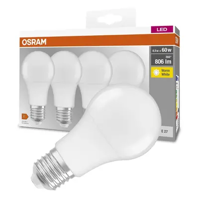 4PAK LED žárovka LED E27 A60 8,5W = 60W 806lm 2700K Teplá 300° OSRAM Base