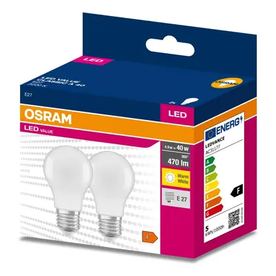 2PAK LED žárovka LED E27 A60 4,9W = 40W 470lm 3000K Teplá 200° OSRAM VALUE