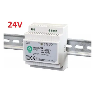 Napájecí zdroj na DIN lištu 60W 24V DC 2,5A