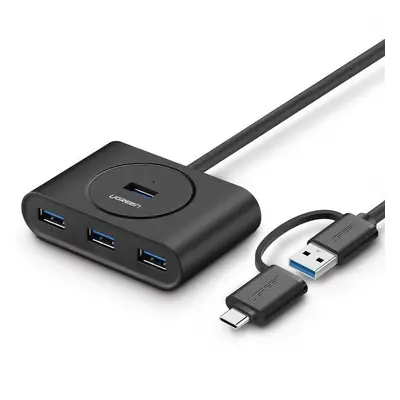 USB 3.0 + USB-C 3.1 UGREEN 4-portový HUB, OTG (černý)