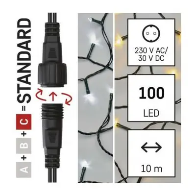 Standard LED spojovací vánoční řetěz, 10 m, venkovní, teplá/studená bílá