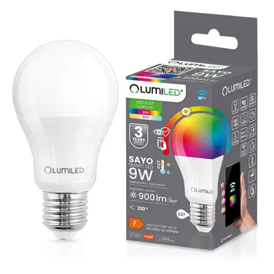 LED žárovka LED E27 A60 9W = 60W 900lm RGB CCT Stmívatelná inteligentní TUYA WiFi SMART SAYO LUM