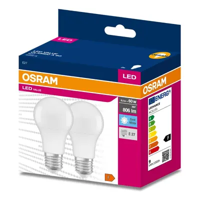 2PAK LED žárovka E27 A60 8,5W = 60W 806lm 4000K Neutrální 200° OSRAM VALUE