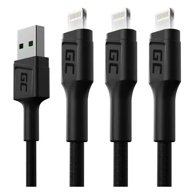 Set 3x Green Cell kabel GC Ray USB - Lightning 120cm pro iPhone, iPad, iPod, bílé LED, quick cha