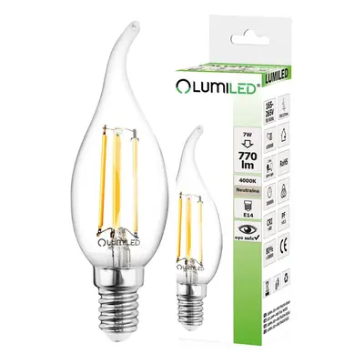 LED žárovka LED Svíčka BA35 E14 7W 770lm 4000K Neutrální 360° Filament LUMILED