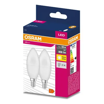 2PAK LED žárovka LED E14 B35 7W = 60W 806lm 2700K Teplá 220° OSRAM VALUE