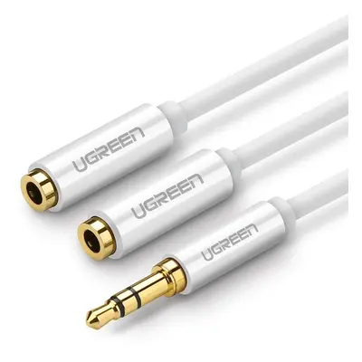 Audio rozbočovač AUX 3,5 mm jack kabel UGREEN AV123, 25 cm (bílý)