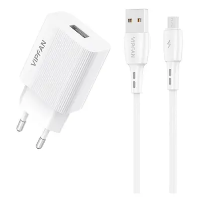 Síťová nabíječka Vipfan E01, 1x USB, 2,4A + kabel Micro USB (bílá)