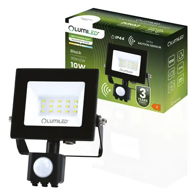 Reflektor LED ZUNA2 10W 900lm 4000K IP44 černá čidlo Pohybu LUMILED