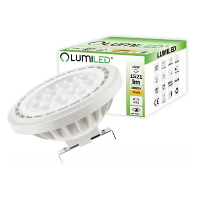 LED žárovka LED G53 AR111 15W = 100W 1521lm 3000K Teplá 38° 12V LUMILED