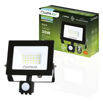 Reflektor LED ZUNA2 30W 6500lm 6500K IP44 Černý čidlo pohybu LUMILED