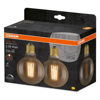 2PAK LED žárovka Dekorační E27 G95 6,5W = 55W 725lm 2700K Teplá 300° Filament Stmívatelná OSRAM 