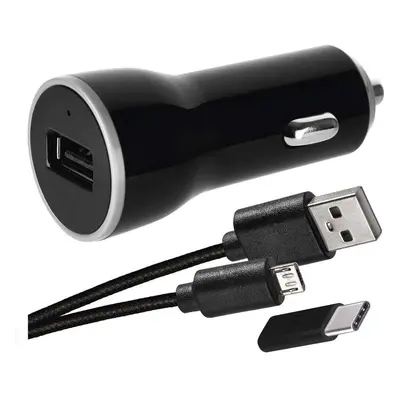 USB adaptér do auta 2,1A + micro USB kabel + USB-C redukce