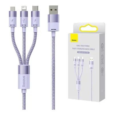 Kabel 3 v 1 Baseus StarSpeed USB, USB-C + micro USB + Lightning, 3,5 A, 1,2 m (fialový)