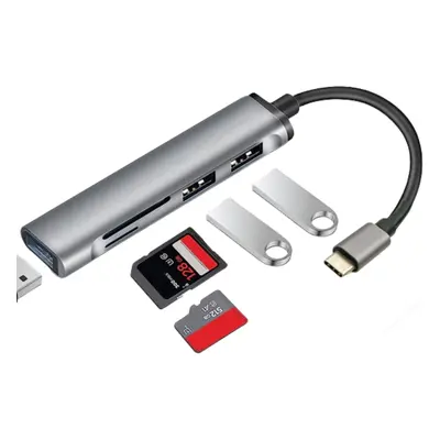 HUB | Rozbočovač USB-C pro 3x USB + SD + TF karty | adaptér, rozbočovač typ C 5v1