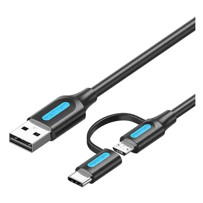 USB 2v1 USB 2.0 na USB-C/Micro-B USB kabel Vention CQDBF, 1m (černý)