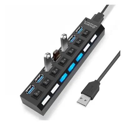 YT07 | USB 2.0 HUB pro 7 portů | USB rozbočovač / rozbočovač černá