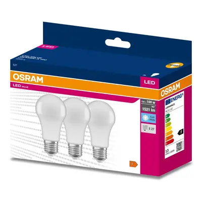 3PAK LED žárovka LED E27 A60 13W = 100W 1521lm 4000K Neutrální 200° OSRAM VALUE