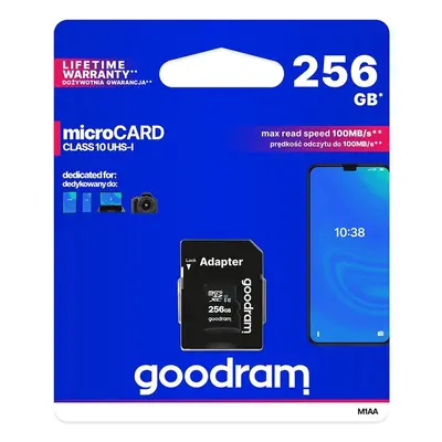 Paměťová karta Goodram Microcard 256 GB micro SD XC UHS-I class 10, SD adaptér (M1AA-2560R12)