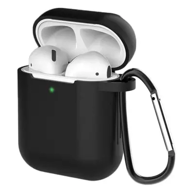 Pouzdro pro AirPods 2 / AirPods 1 silikonové měkké pouzdro na sluchátka + přívěsek na klíče čern