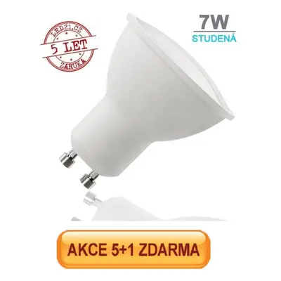 LED žárovka 7W GU10 500lm STUDENÁ, 5+1 ZDARMA