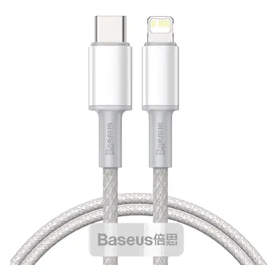 Kabel USB-C na Lightning Baseus High Density Braided, 20W, 5A, PD, 1m (bílý)