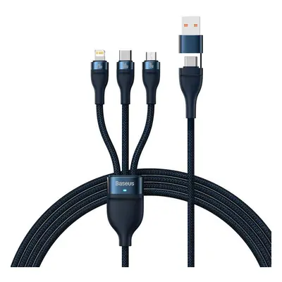 Kabel USB 3 v 1 Baseus Flash Series 2, USB-C + micro USB + Lightning, 100 W, 1,2 m (modrý)