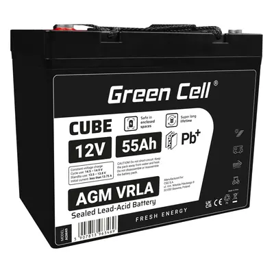 Green Cell CUBE AGM IP54 12V 55Ah VRLA Baterie Gel deep cycle barge tractor fishing boat