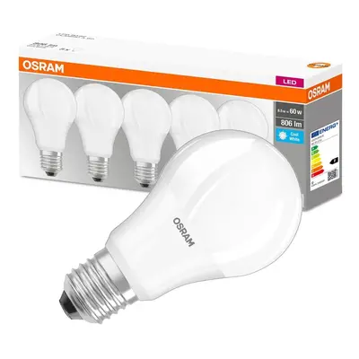 5PAK LED žárovka LED E27 A60 8,5W = 60W 806lm 4000K Neutrální 300° OSRAM Base