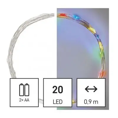 LED vánoční nano řetěz, 1,9 m, 2x AA, vnitřní, rGB nebo CCT, časovač