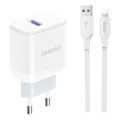 Dudao A20EU USB-A 18W síťová nabíječka - bílá + kabel USB-A - Lightning