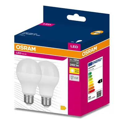 2PAK LED žárovka LED E27 A60 19W = 150W 2452lm 2700K Teplá 200° OSRAM VALUE