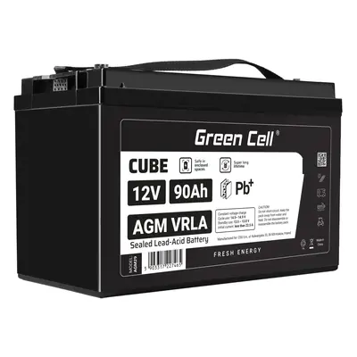 Green Cell CUBE AGM IP54 12V 90Ah VRLA Baterie Gel deep cycle barge tractor fishing boat