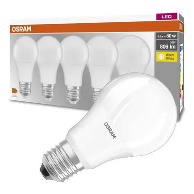 5PAK LED žárovka LED E27 A60 8,5W = 60W 806lm 2700K Teplá 300° OSRAM Base