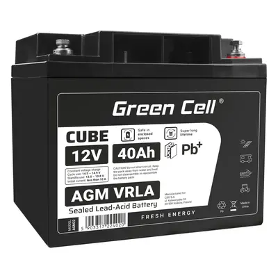 Green Cell CUBE AGM IP54 12V 40Ah VRLA Baterie Gel deep cycle barge tractor fishing boat