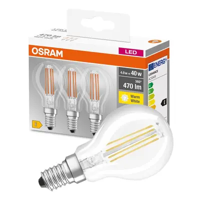 3PAK LED žárovka LED E14 P45 4W = 40W 470lm 2700K Teplá 320° Filament OSRAM