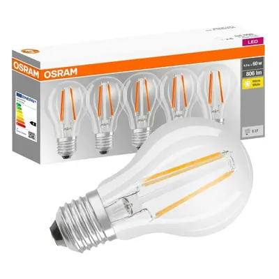 5PAK LED žárovka LED E27 A60 7W = 60W 806lm 2700K Teplá 300° Filament OSRAM