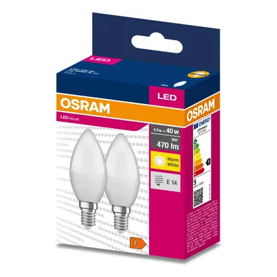 2PAK LED žárovka LED E14 B35 4,9W = 40W 470lm 3000K Teplá 220° OSRAM VALUE