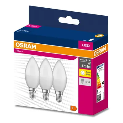 3PAK LED žárovka LED E14 B35 4,9W = 40W 470lm 3000K Teplá 220° OSRAM VALUE