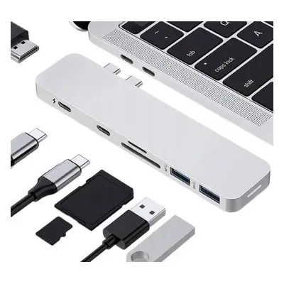 HUB | USB-C na 2x USB-A + 2x USB-C + SD + TF + HDMI karty | adaptér, rozbočovač typ C 7v1