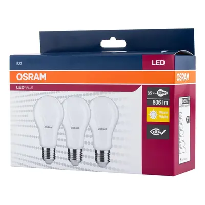 3PAK LED žárovka LED A60 E27 8,5W = 60W 806lm 2700K Teplá OSRAM Value