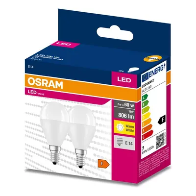 2PAK LED žárovka LED E14 P45 7W = 60W 806lm 3000K Teplá 200° OSRAM VALUE